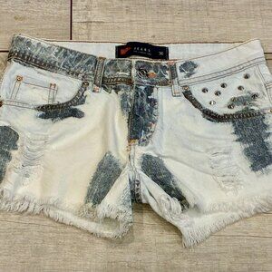 Pool Jeans Womens Denim Short Sz 28 Silver Studded Bleach Destroyed Edgy Beach